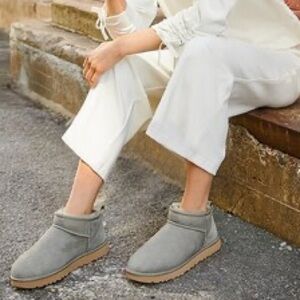 UGG Short Suede Ankle Booties in Light Gray